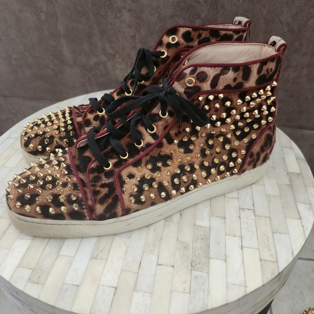 Christian Louboutin Louis Flat Spikes sneakers leopard print calf hair size 45